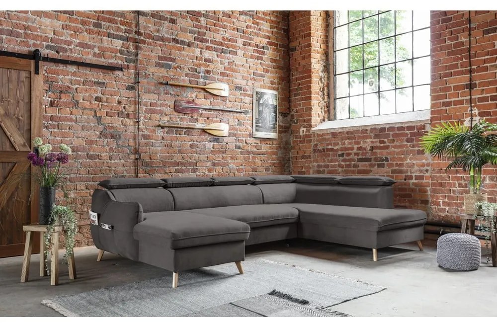 Sötétszürke bársony kinyitható sarokkanapé (jobb oldali-"U" alakú) Sweet Harmony – Miuform