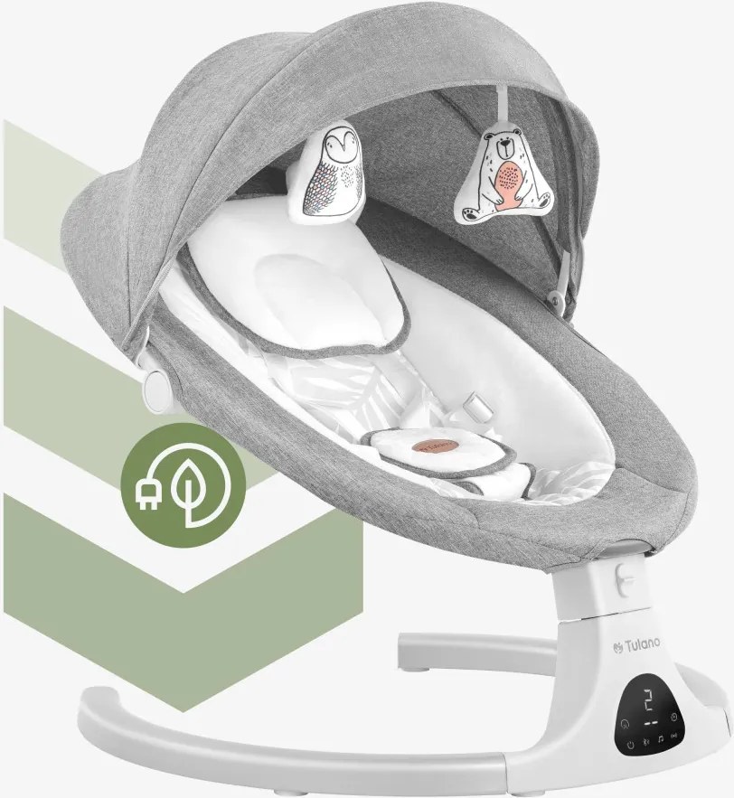 Elektromos hintaszék, automatikus ringatás, bluetooth, világosszürke
