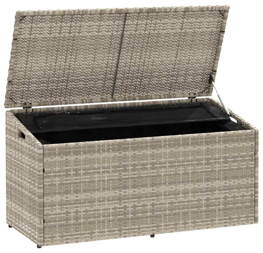 Világosszürke polyrattan kerti tárolóláda 110x50x58 cm