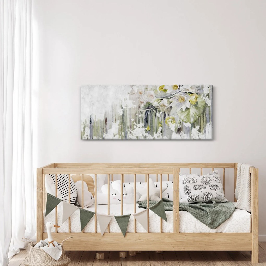 Kép - Fehér virágok, vintage (120x50 cm)
