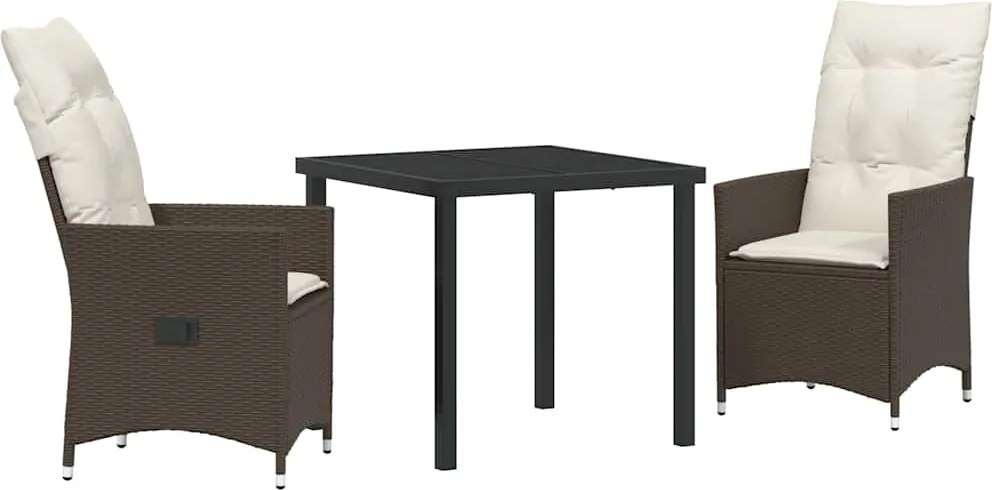 vidaXL Kert étkező szett párnával 3 pcs Barna polirattan