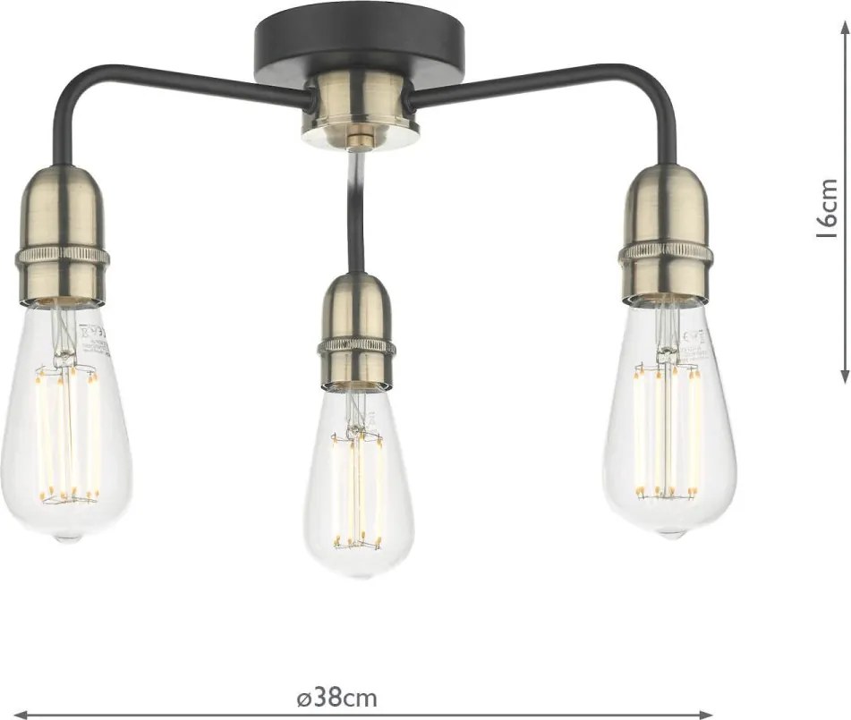 Dar Lighting loft mennyezeti lámpa kiefer antik sárgaréz matt fekete darkie5322