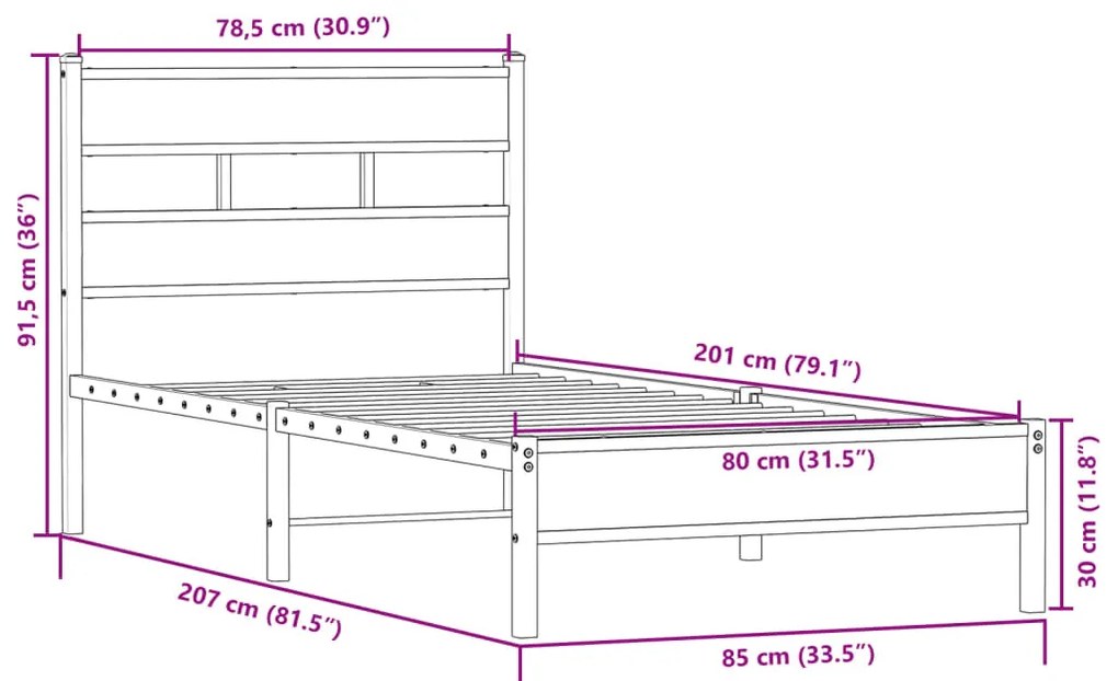 sonoma tölgy színű szerelt fa ágykeret matrac nélkül 80x200 cm