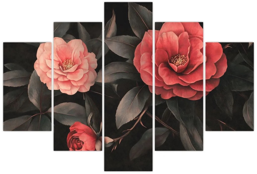 Kép - Vörös virágok sötét háttér előtt (150x105 cm)