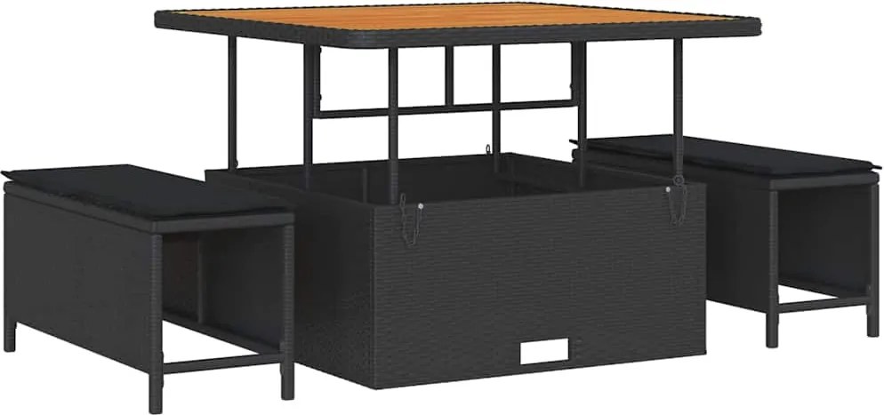 vidaXL Kert étkező szett Fekete polirattan