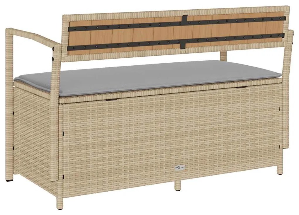 bézs polyrattan kerti tárolópad párnával