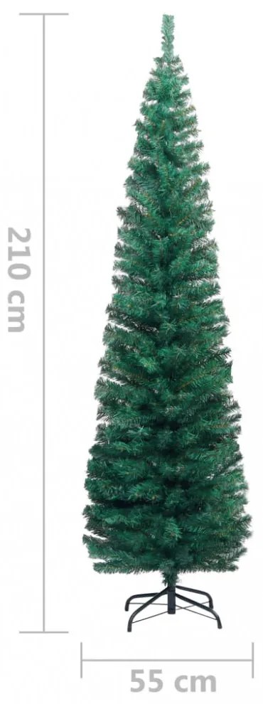 zöld PVC vékony műkarácsonyfa állvánnyal 210 cm