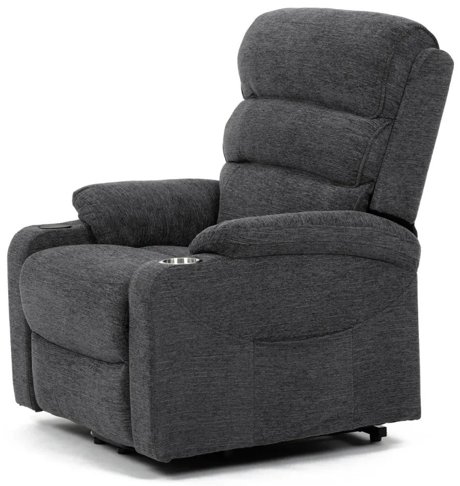 Fotoliu de relaxare electric și TV, 1 motor, tapițerie gri, încărcare wireless pentru telefoane mobile