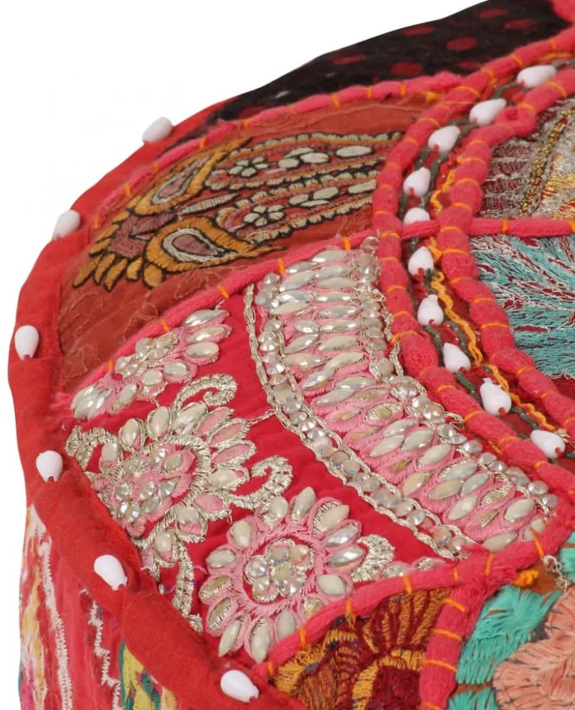 kézzel készült kerek piros pamut patchwork puff 40 x 20 cm