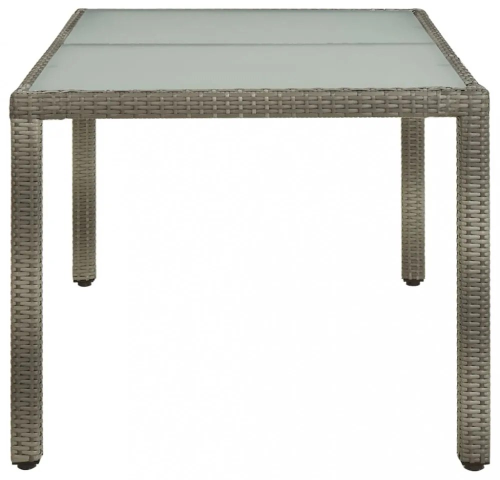 szürke polyrattan és edzett üveg kerti asztal 150 x 90 x 75 cm