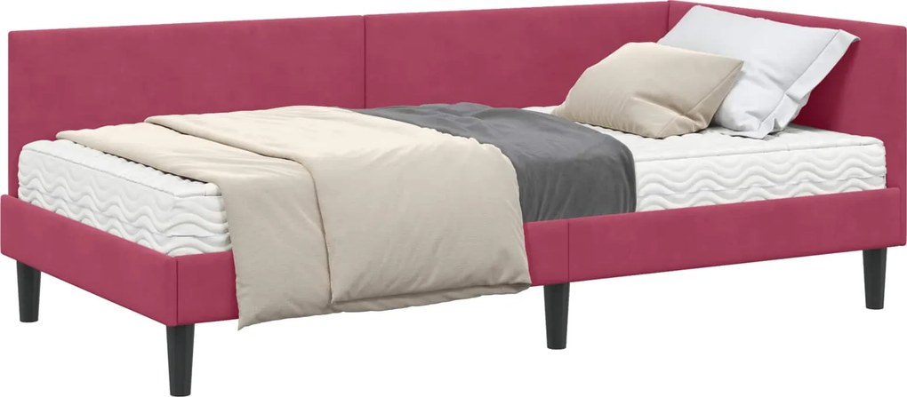 vidaXL Sarok Ágykeret Matraccal Egyéb fejtámlával 2 pcs Zöld Bársony