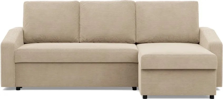 Zeus sarokkanapé, 2 ágyneműtartóval, döntött kartámasz, kordbársony, univerzális oldal, hab töltet, bézs