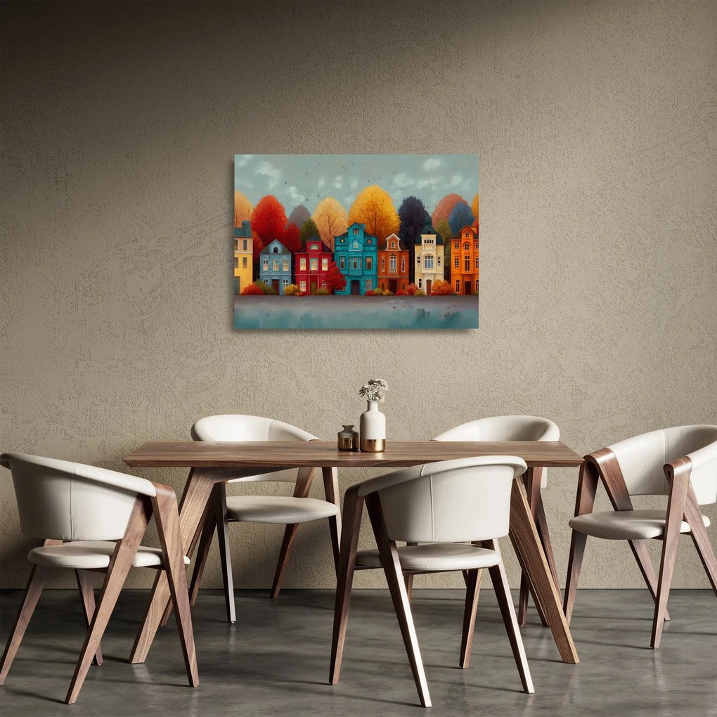 Üveg kép - Festett őszi város (70x50 cm)