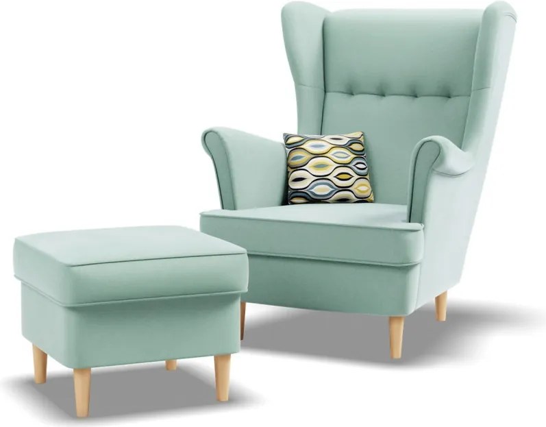 Uszak fotel, bársony, kék