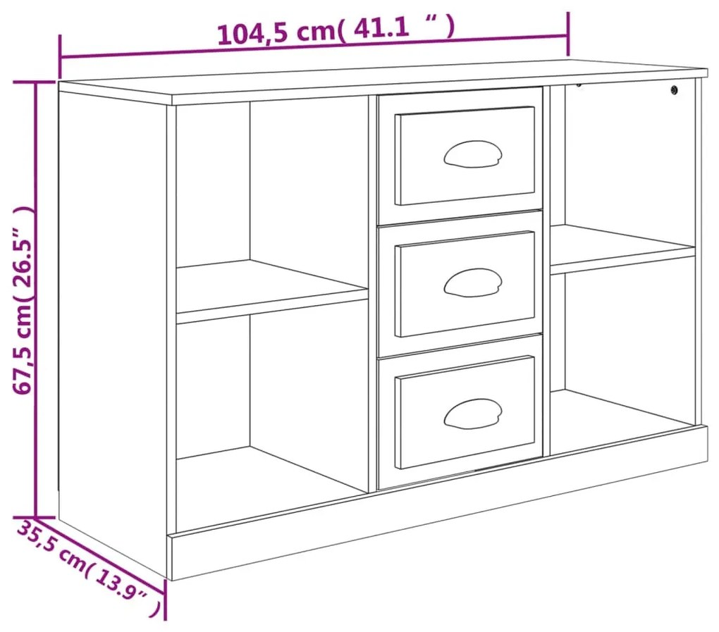 betonszürke szerelt fa tálalószekrény 104,5 x 35,5 x 67,5 cm