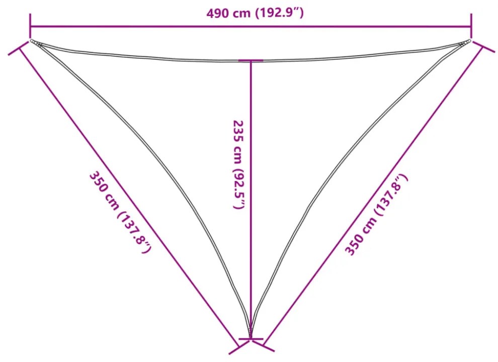bézs háromszögű oxford-szövet napvitorla 3,5 x 3,5 x 4,9 m