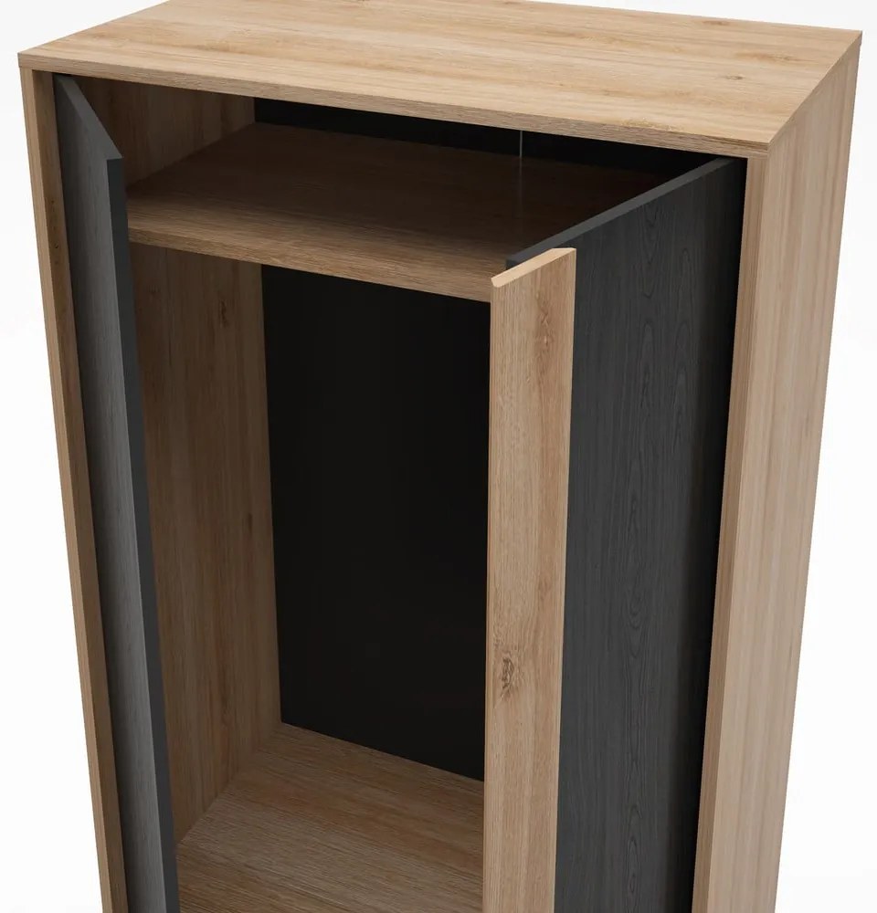 Fekete-natúr színű ruhásszekrény tölgyfa dekorral 90x180x53 cm Dennis – Marckeric