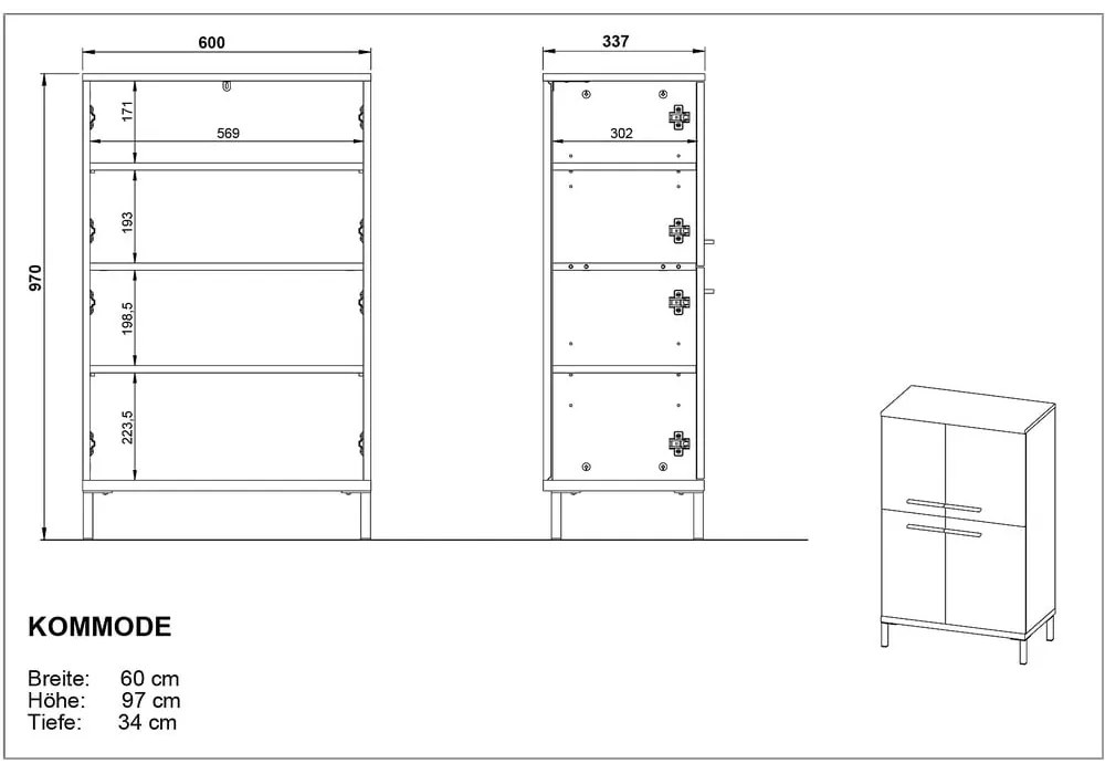 Szürkésbézs magas fürdőszoba szekrény diófa dekorral 60x97 cm Yonkers - Germania