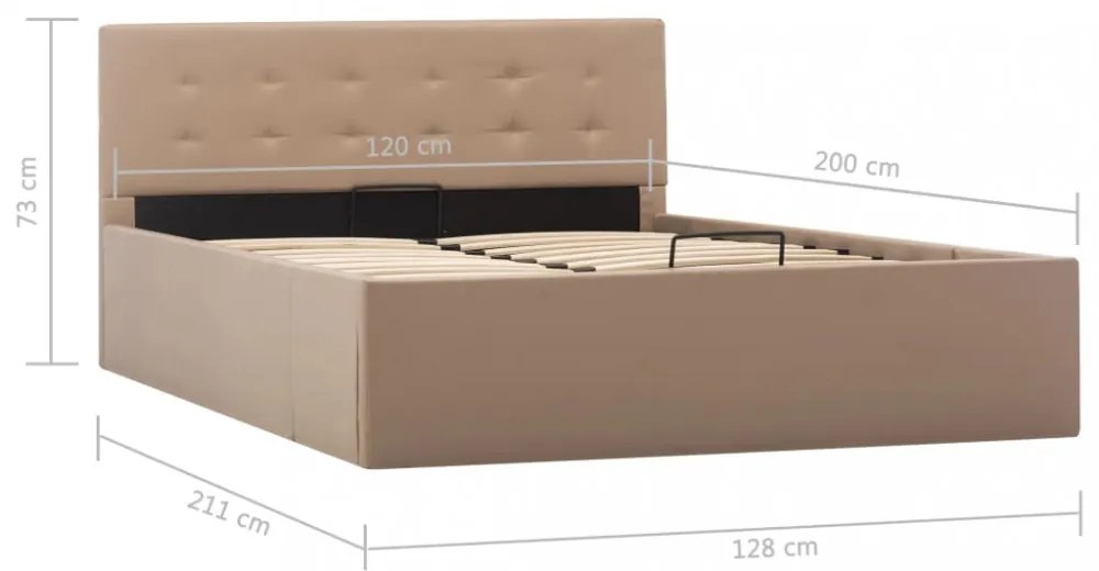 kávészínű műbőr hidraulikus ágykeret ágyneműtartóval 120x200 cm