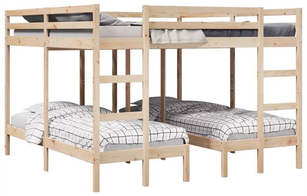 tömör fenyőfa tripla emeletes ágykeret 200x200/80x200 cm