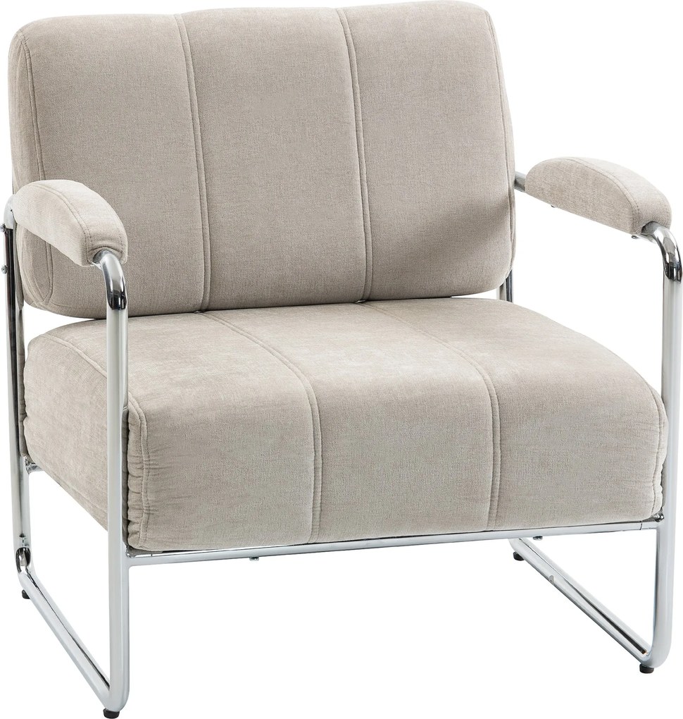 HOMCOM nappali fotel vastag párnázattal, széles ülés, dupla varrás — puha chenille, könnyű összeszerelés, acél váz — bézs | Aosom