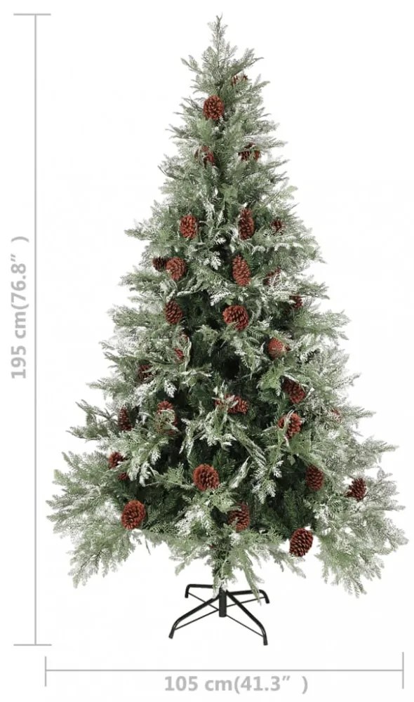 zöld és fehér karácsonyfa fenyőtobozokkal 195 cm