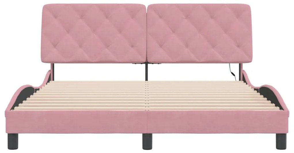 rózsaszín bársony ágykeret LED-ekkel matrac nélkül 160 x 200 cm