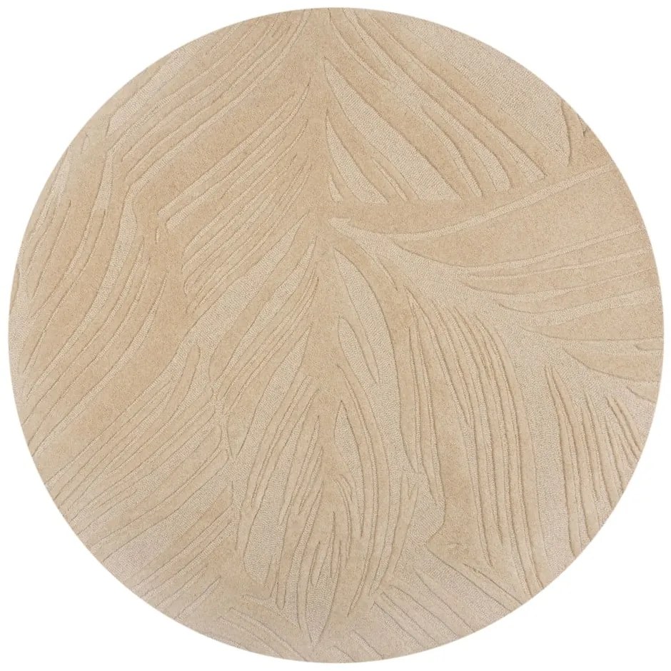 Bézs gyapjú kerek szőnyeg ø 160 cm Leaf - Flair Rugs