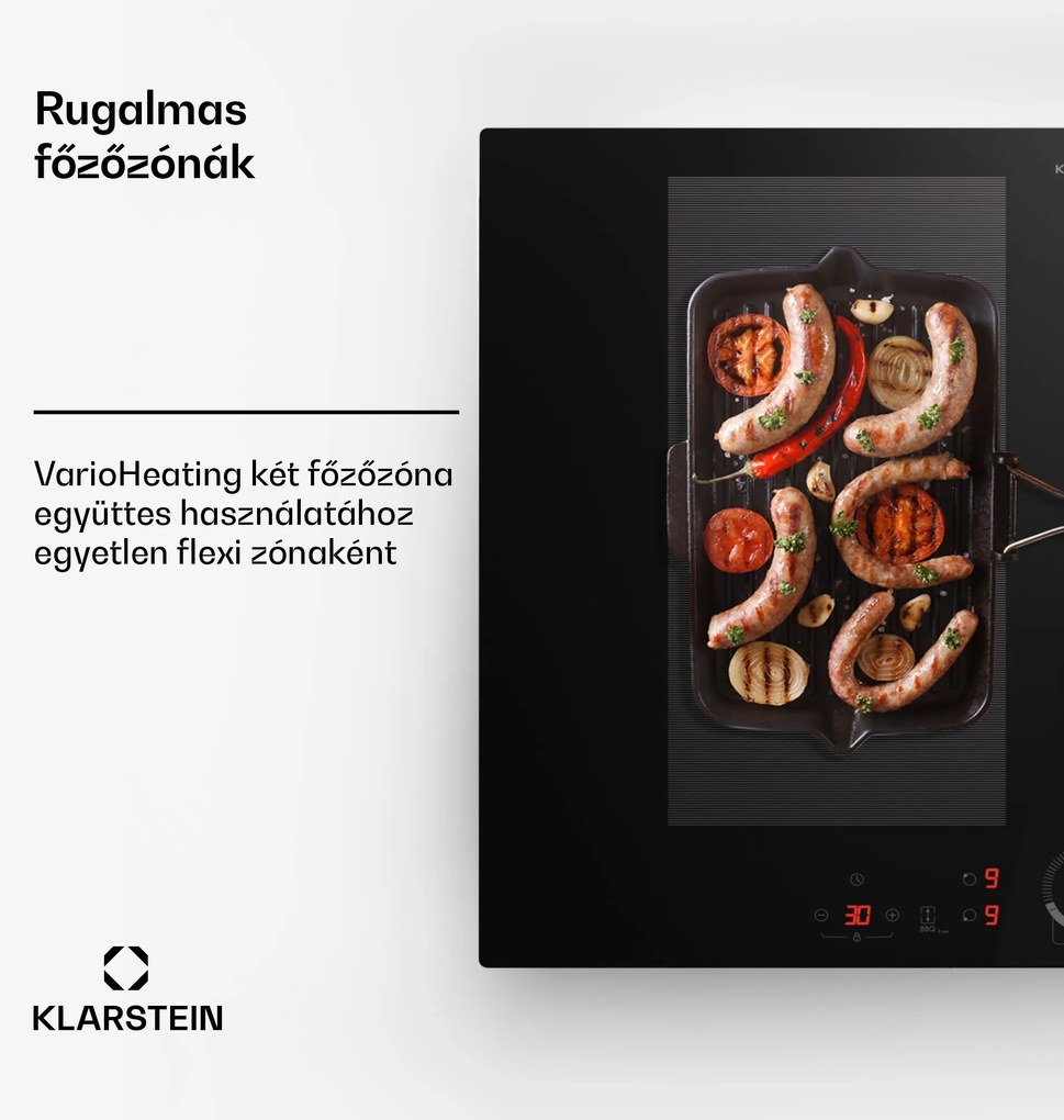 Klarstein Delicatessa 70 Hybrid, beépített indukciós főzőlap, 4 zóna, 7000 W, üvegkerámia