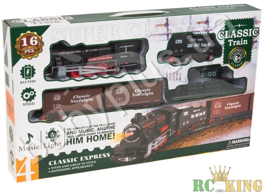 Classic Train Nagy Klasszikus Gőzmozdony Vonat Készlet 16 db-os Zenél Világít