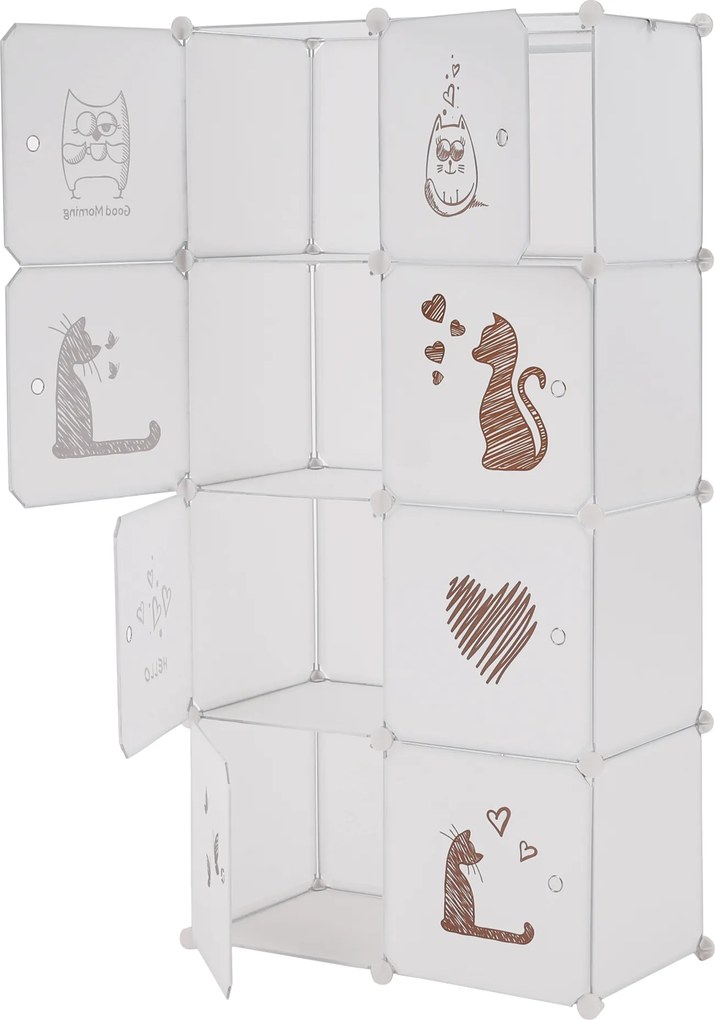 Gyerek moduláris szekrény, fehér/barna minta, KIRBY