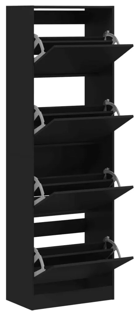 fekete cipőszekrény 4 kihajtható fiókkal 60 x 34 x 187,5 cm