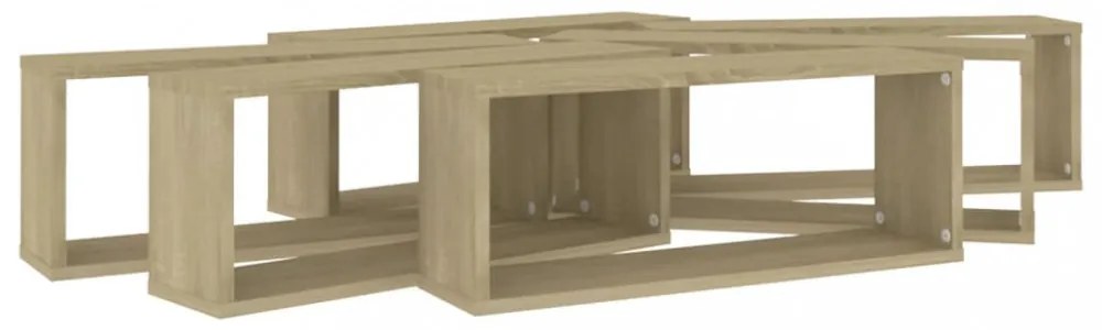 6 db sonoma tölgy szerelt fa négyszögű fali polc 60x15x23cm