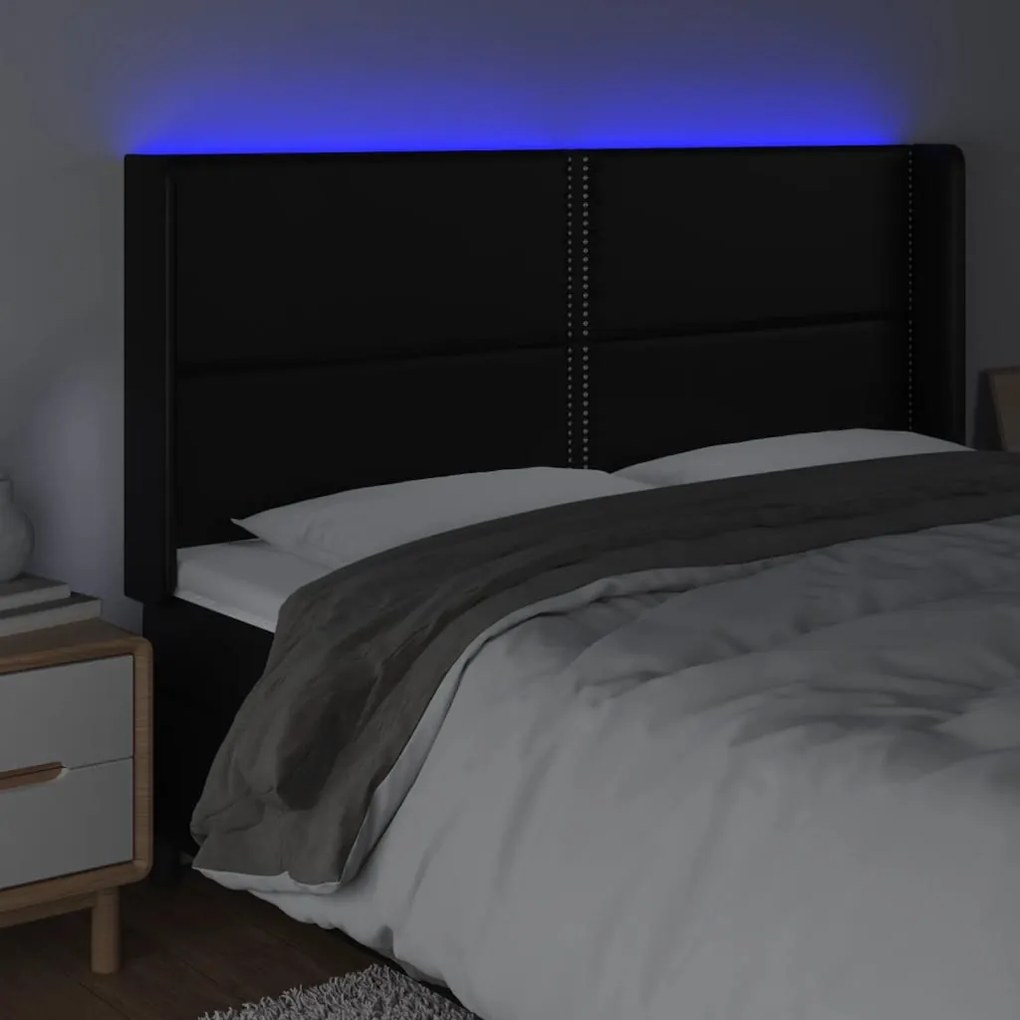 fekete műbőr LED-es fejtámla 183x16x118/128 cm
