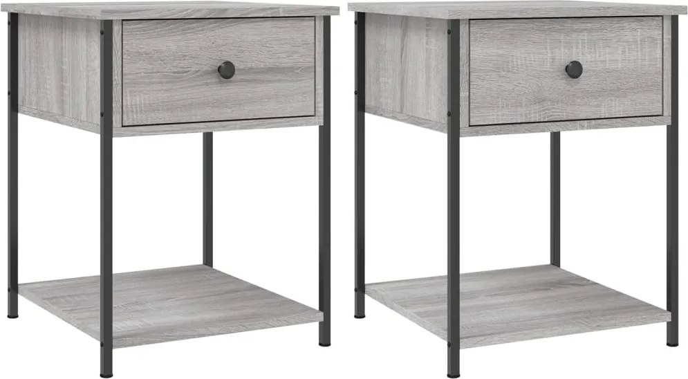 vidaXL 2 db szürke sonoma színű szerelt fa éjjeliszekrény 44x45x58 cm