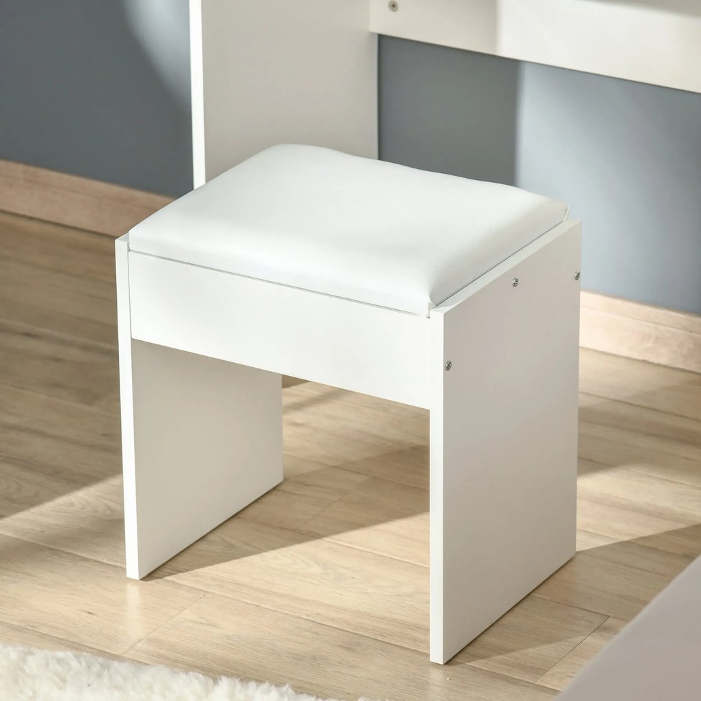 HOMCOM Modern Dizájnú Sminkasztal 80L x 40W x 79H cm Retró Tükör, Fiók, Tárolás Fehér + Puff | Aosom