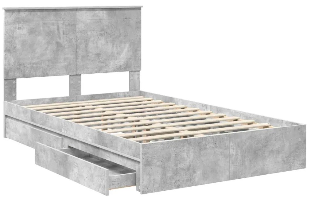 vidaXL Tárolós Ágy fejtámlával Beton Szürke 135 x 190 cm Faanyag