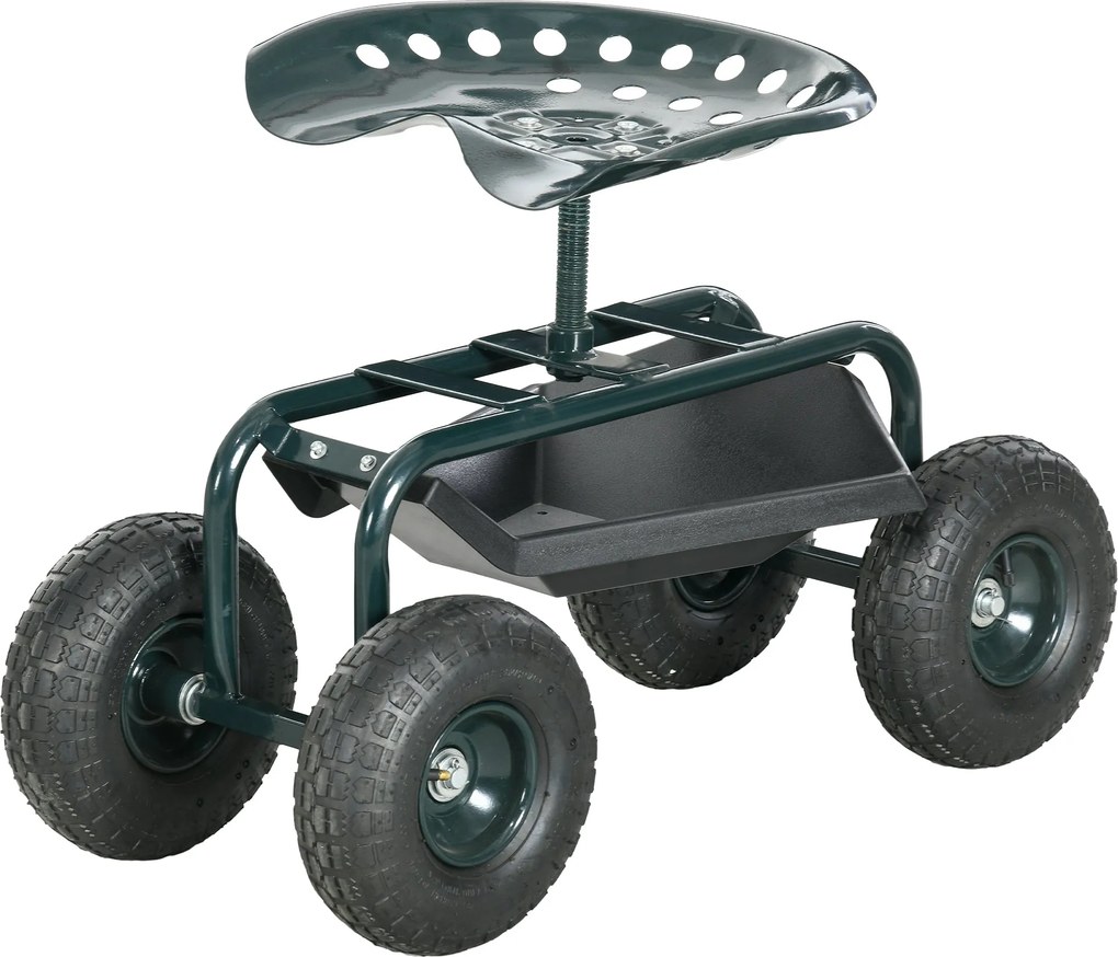 Outsunny Görgős Műhely Kocsi Tárolókosárral, Mobil Görgős Ülőke Kert Roller Ülőhely Kisméretű Kerti Eszközökhöz Acél Zöld | Aosom