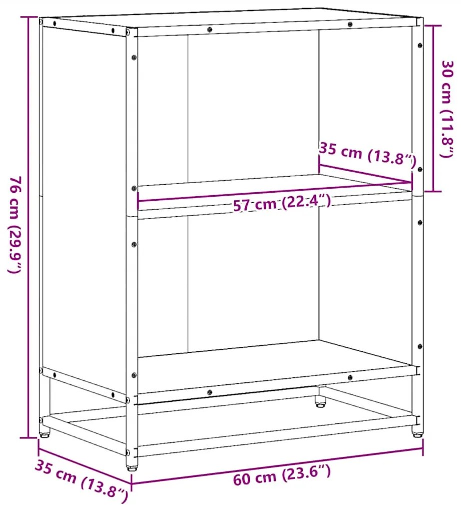 fekete forgácslap könyvszekrény 60x35x76 cm