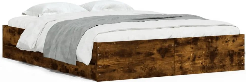 vidaXL füstös tölgy színű szerelt fa ágykeret fiókokkal 150x200 cm