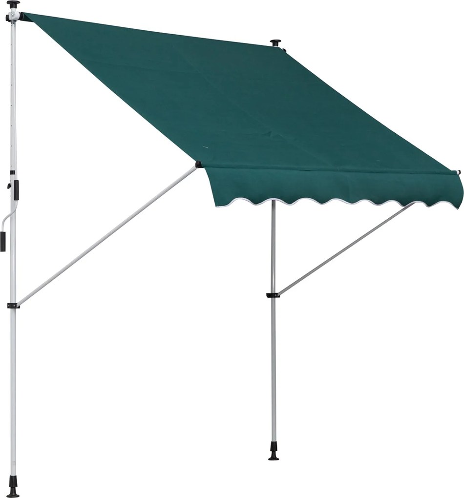 Outsunny Kézi Kihúzható Napernyő 2x1.5 m Kültéri Terasz Napernyő Állítható Magasságú Kéttengelyes Emelő 170-280 cm Fúrás Nélkül Erkélyhez Kerthez Zöld