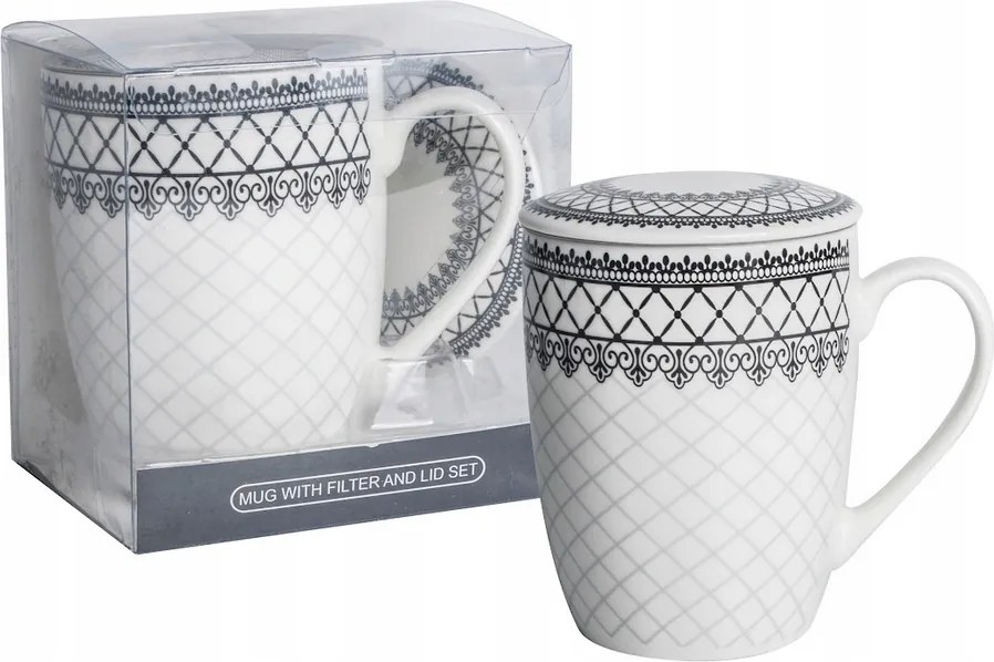 Porcelán teásbögre fedő szűrő elegáns mintával