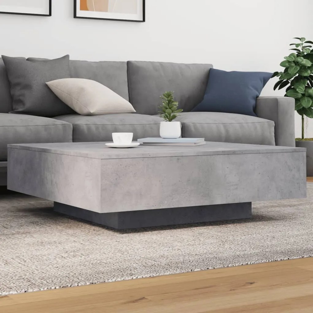 Betonszürke dohányzóasztal LED-lámpákkal 100 x 100 x 31 cm