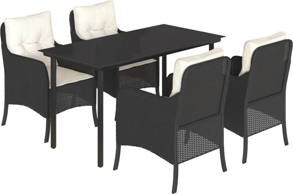 vidaXL 5 részes fekete polyrattan kerti étkezőgarnitúra párnákkal