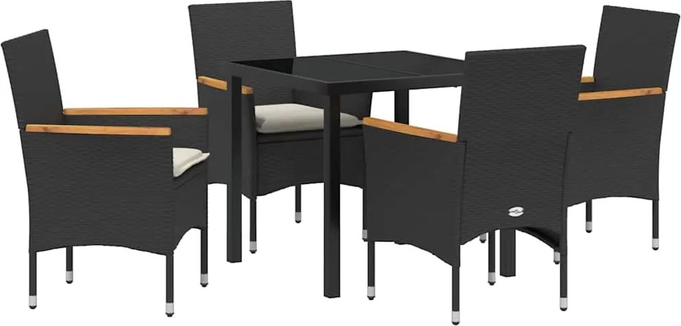 vidaXL Kert étkező szett párnával 5 pcs Fekete polirattan