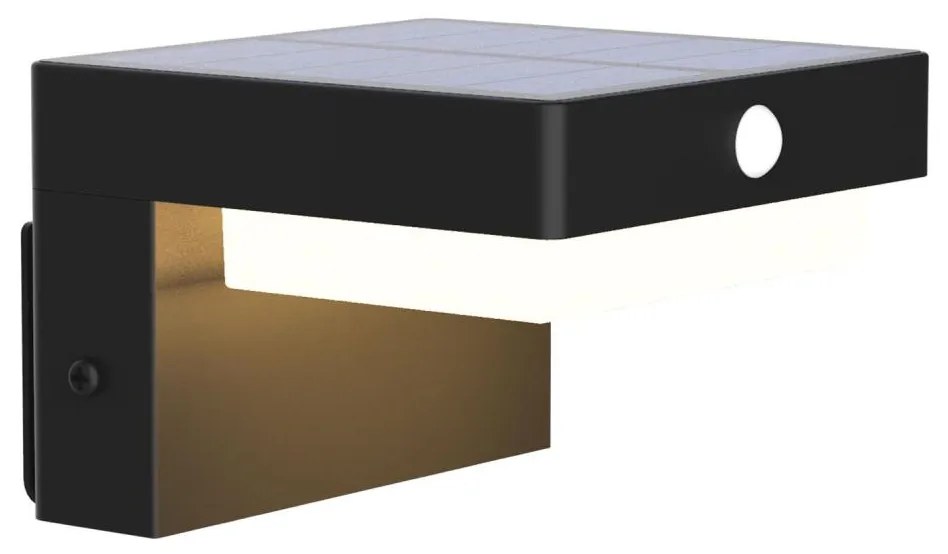 LED napelemes fali lámpa MALI LED/4,5W/3,7V 2000 mAh IP44 fekete, érzékelővel