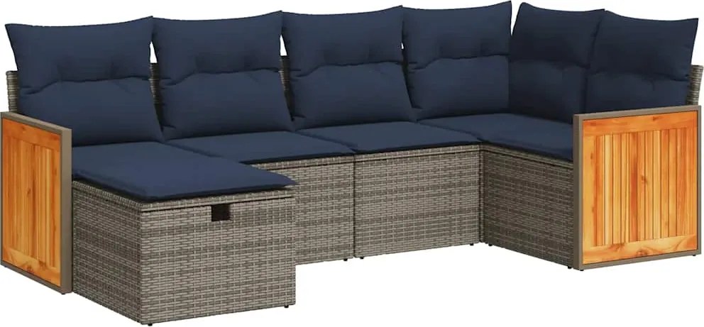 vidaXL 6 részes szürke polyrattan kerti ülőgarnitúra párnákkal