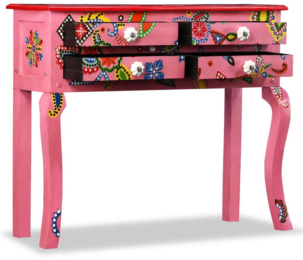 kézzel festett pink, tömör mangófa konzolasztal