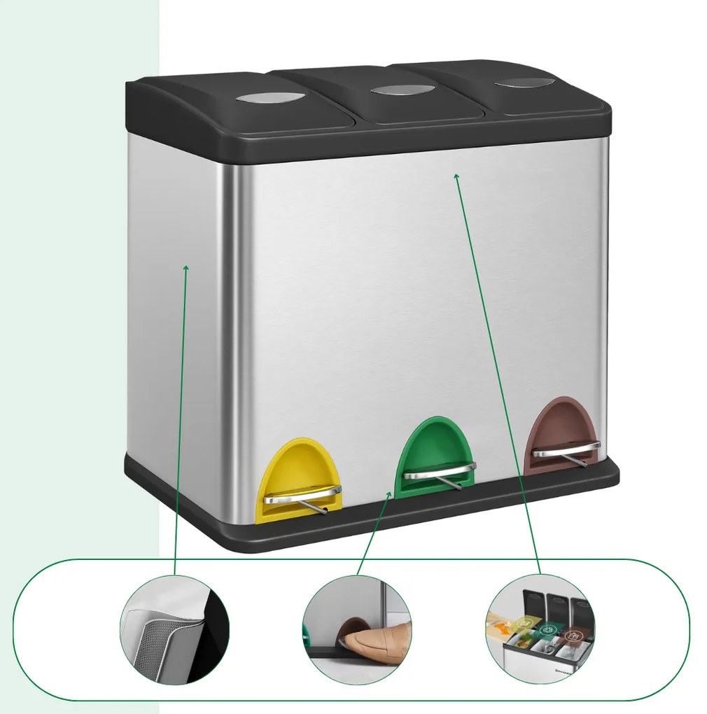 SORT szelektív hulladékgyűjtő, 24l (3x8l), ezüst Jurhan