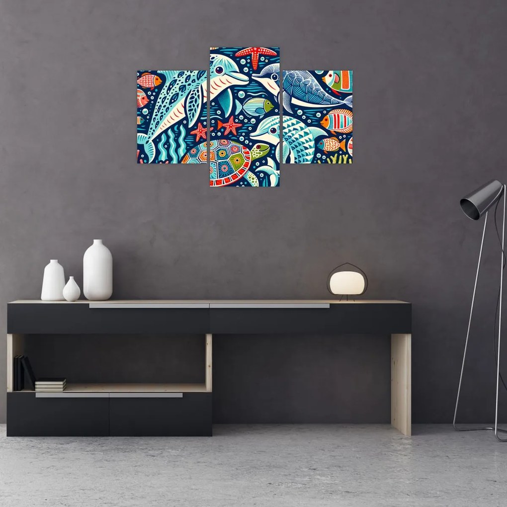 Kép – Rajzolt vízi állatok (90x60 cm)